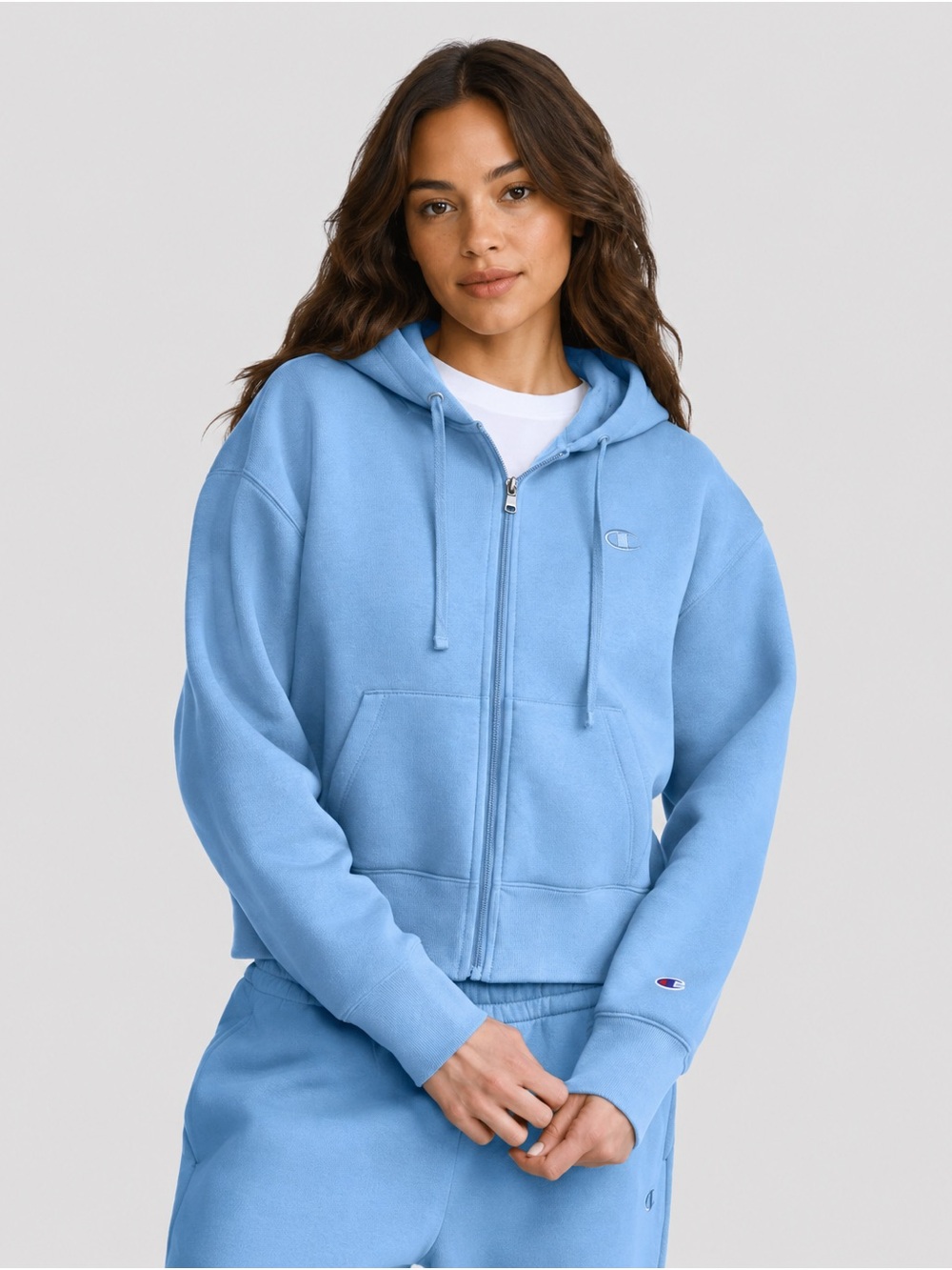 Champion Light Blue Full-Zip Hoodie with Drawstring Hood XL (ONLY HOODIE ) 🩵🦋🩵